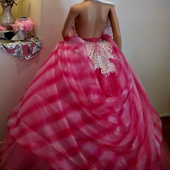 SAMPLE GOWN ONLY - FARRAH Pink Tie Dye Organza & Lace Bridal Ballgown - Picture 4 of 10